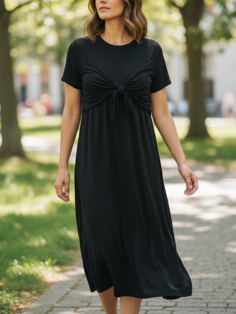 Nation Ltd Black Knot Front Maxi Dress Minimalist Organic Cotton Draped Elegant